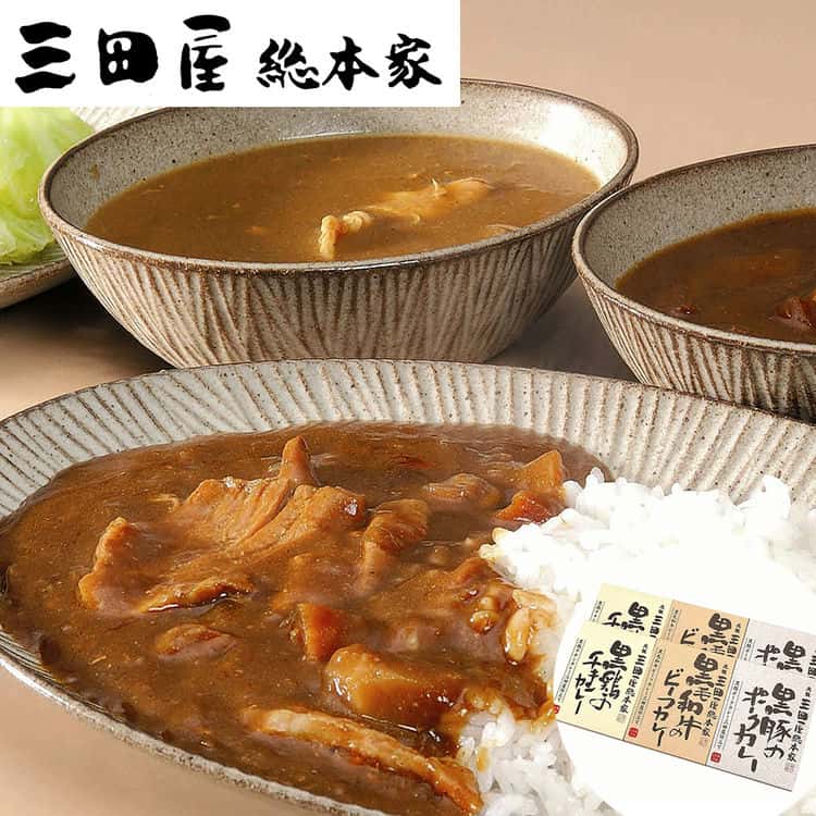 三田屋総本家 カレー詰合せ(ギフト) B 黒毛和牛のビーフカレー黒鶏のチキンカレー黒豚のポークカレー各210g各2 離島は配送不可 4560004 お歳暮 お中元 お土産 ご進物 ギフト 贈り物に最適