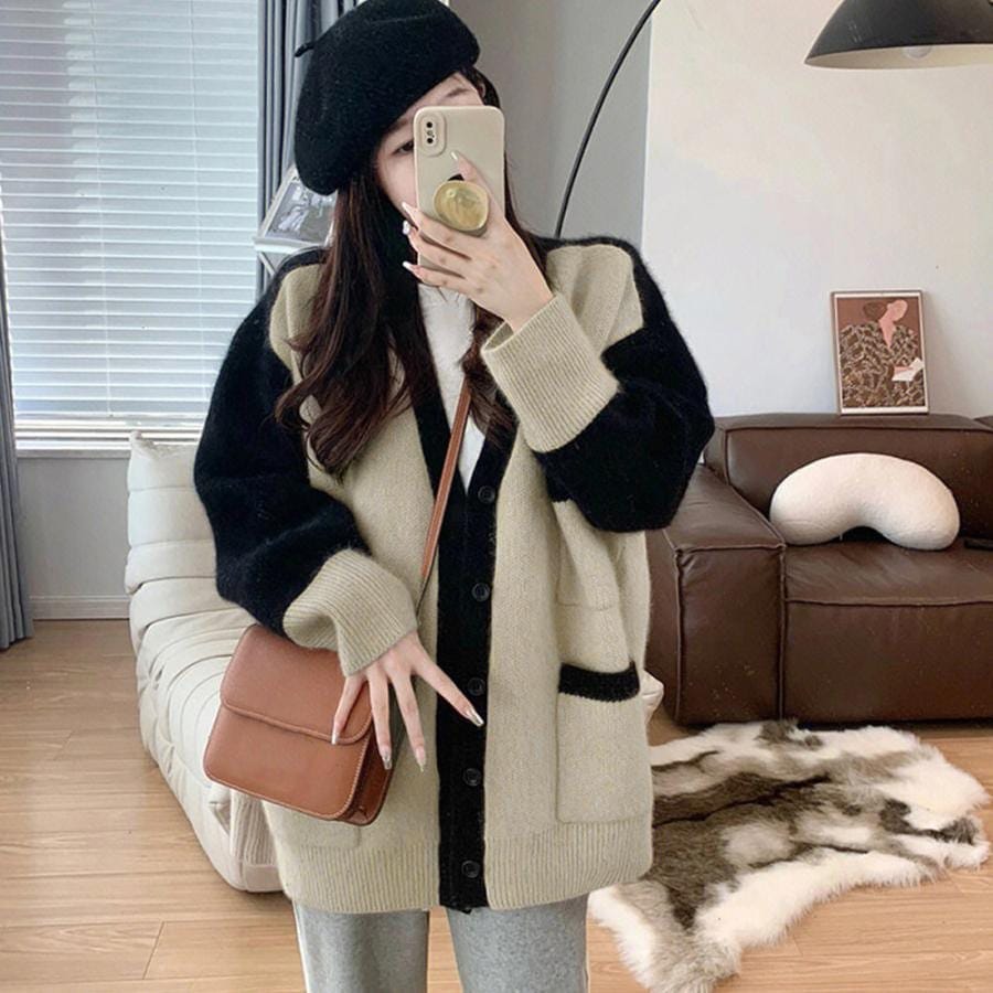 ニットカーディガン秋冬ノーカラーアウター30%までに制限