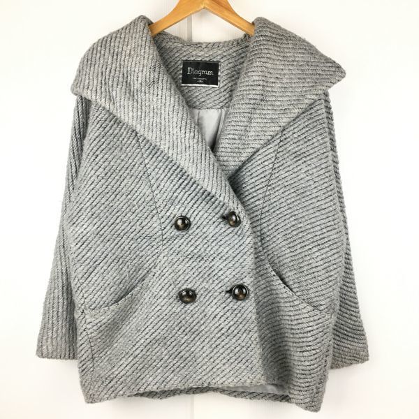 日本製　Diagram/ダイアグラム 　フード付/ショート丈ピーコート　サイズ36　グレー　グレースコンチネンタル　jacket　jumper /Made in Japan 管NO.WA3-20