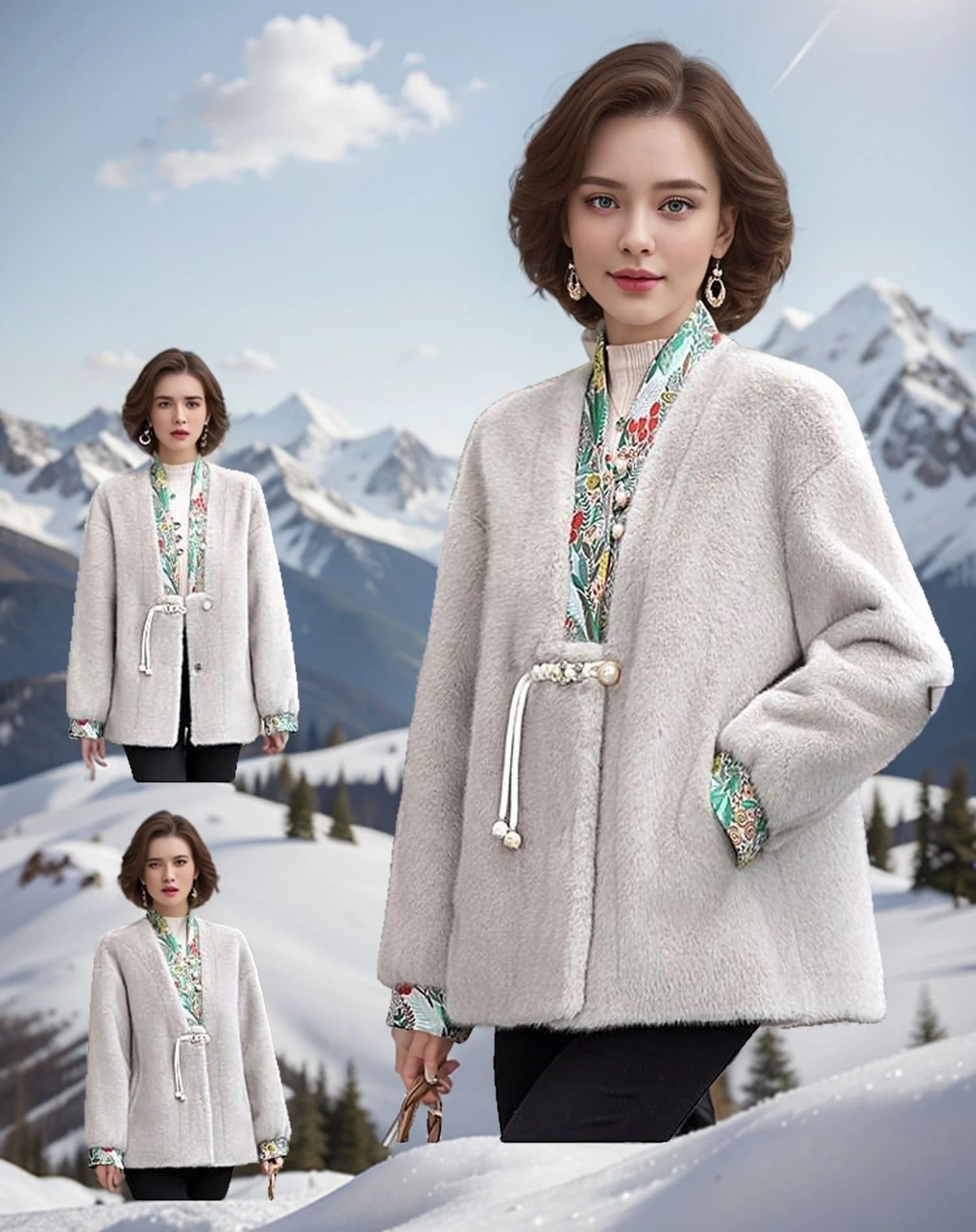 中年 ファーコート 50代 60代 ママ 大人 人工ファー 厚手 裏起毛 中華風 アウター ジャケット30%までに制限