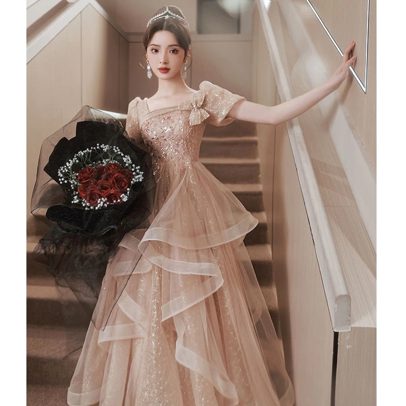 ハイエンドイブニングドレス 2025 宴会気質芸術テストシャンパンカラー成人式