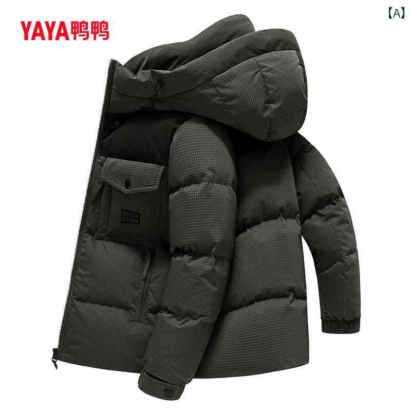 ダウンジャケット メンズ ショート アウター 防寒 ファッション おしゃれ 秋冬 フード グリーン ホワイト ブラック