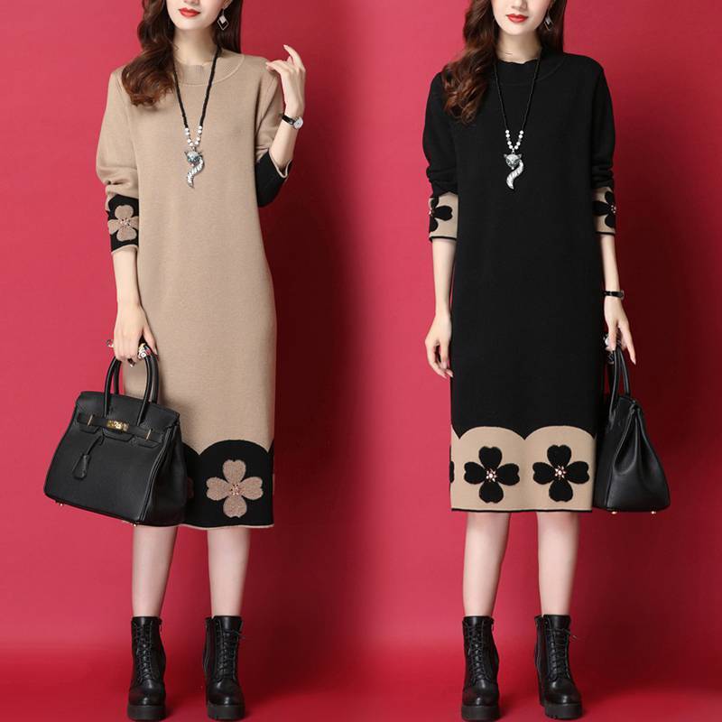 レディース ワンピース ニットワンピ 長袖 モックネック Iライン フェミニン バイカラー ニット 大人可愛い きれいめ シンプル 上品 おしゃれ こなれ感 個性的 クール エレガント 存在感 都会的