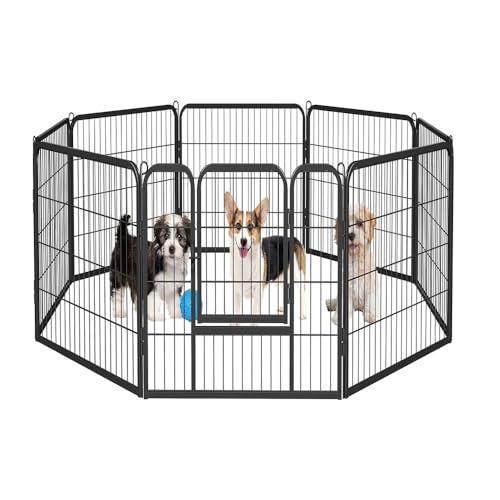 Dinah Alsop ペットフェンス 中大型犬用 ペットケージ パネル8枚 ペットサークル 四角ポール 折り畳み式 トレーニングサークル ス