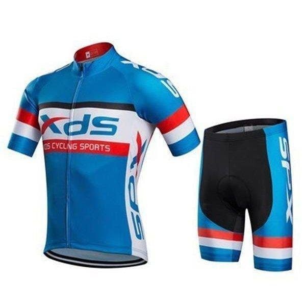 サイクリング裏ウエア XDS バイク ブルー 運動 サイクルウェア 半袖 速乾 自転車ウェア 上下2点セット 吸汗 ジャケット