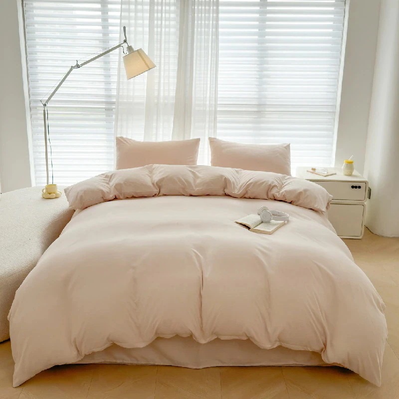 【急速出荷!】今の流行シンプル4点セット 無地 起毛シリーズ 掛け布団カバー シーツ ドミトリー シングル 寝具3点セット