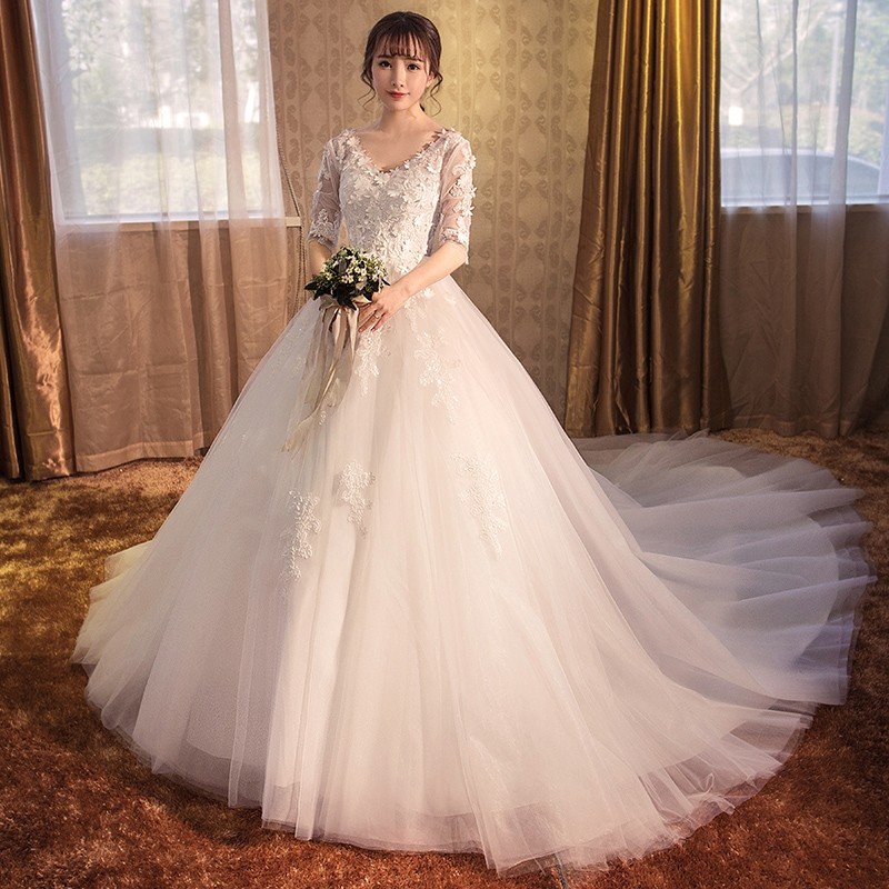 ロングドレス 長袖 結婚式 マタニティドレス 花嫁 ウエディングドレス 安い ウェディングドレス 二次会 エンパイア お呼ばれ ブライダル トレーンドレス 秋冬