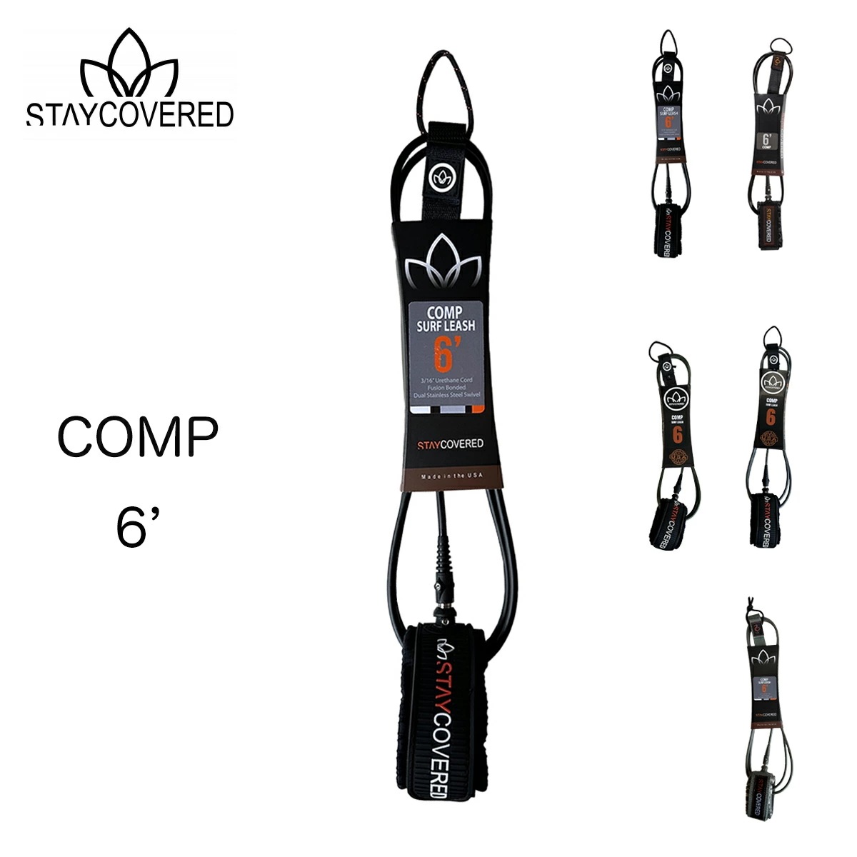 スティカバード サーフボード リーシュコード コンプリーシュ 6フィート 5.6ミリ STAY COVERED LEASH COMP Made in USA 細い 軽量