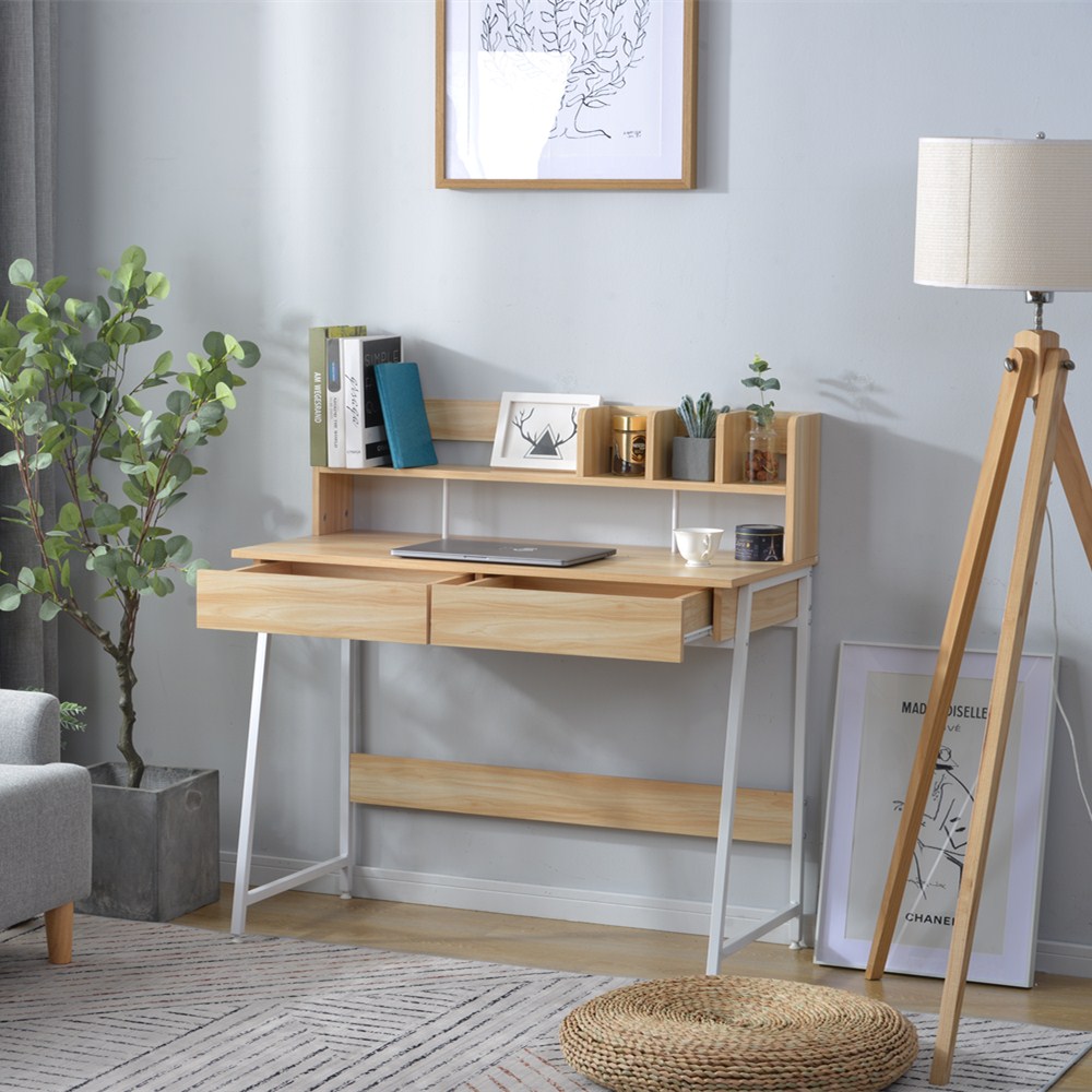 【ナチュラル】パソコンデスク 引き出し付き　収納台　ミシン台 学習机 勉強机