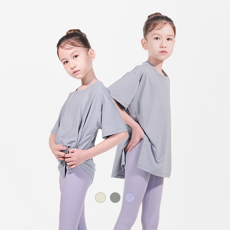 リラックス オーバーフィット シンプル 半袖 Tシャツ キッズ ヨガウェア