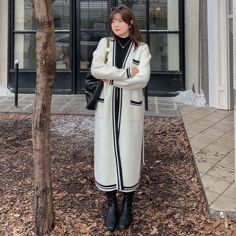 大きいサイズの女装気質vネック小香風ニットカーディガンコート女性秋冬太ったmm厚手のセーター21277