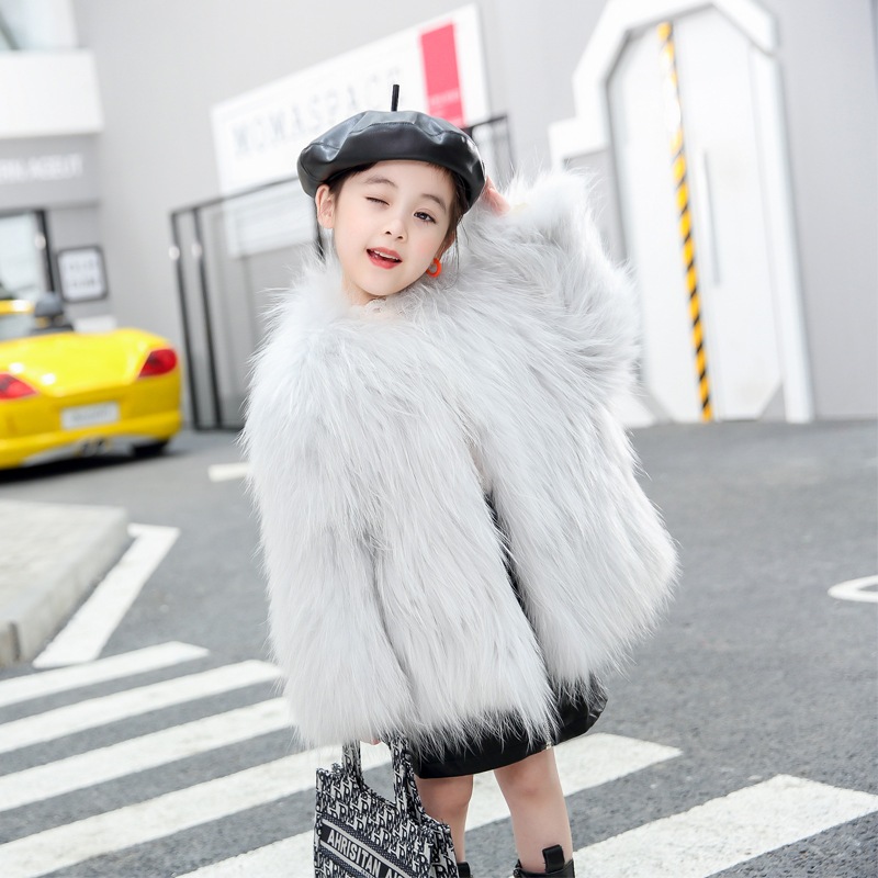 2024新しい子供用模擬アライグマファー織りケープファーコート女の子ショートフォックスファーファーコート