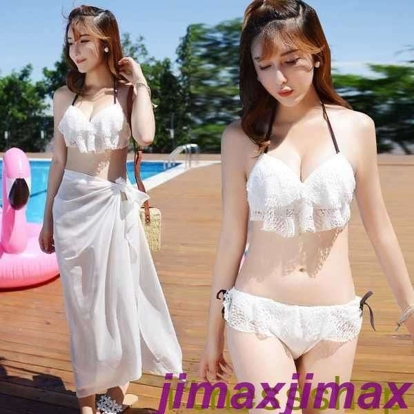 水着コーデ uvカット 温泉 ビキニ3点セット レディース水着 セクシー スイムウェア ホルターネック レース バンドゥ値下 日焼け止め おしゃれ リゾートビーチ 【7月の新作特典】新品 体型カーバー