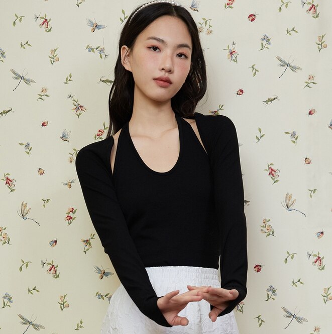 カットソー レディース トップス カーディガン キャミソール セットアップ 2点セット長袖 ホルターネック タイト シンプル 個性的 無地 カジュアル セクシー 休日 夏 秋 ブラック ブラウン