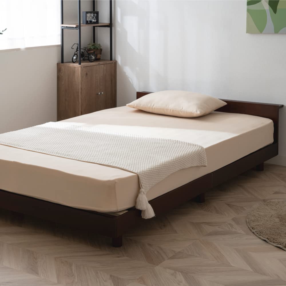 アイリスプラザ ベッド ベッドフレーム 2口コンセント・USBポート付き 棚付き 3段階 高さ調整 すのこ シングル ウォルナット