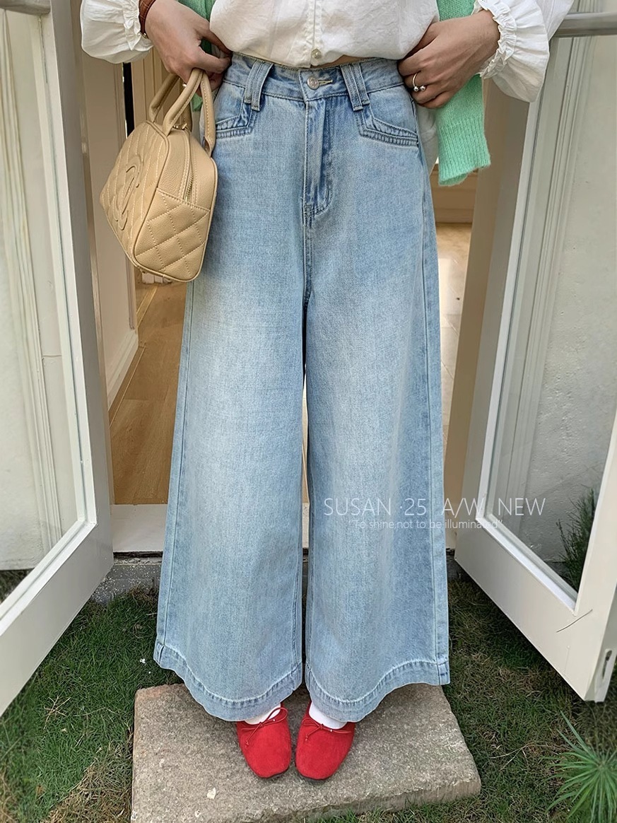 ブルージーンズ レディースモデル 春秋 ハイウエスト ゆったり ワイド ストレートパンツ 5,324円