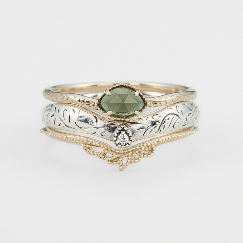 2025*同2025年クリスマス限定セット指輪レトロ木の葉彫刻天然緑玉髄リング3点セット