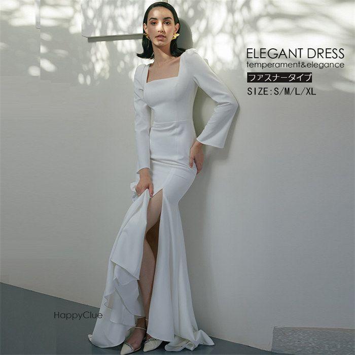 パーティードレス コンサート ピアノ礼服 白ドレス 式ドレス ウエディングドレス 白 エンパイア 上品 結婚式 エレガント 優雅 フォーマルドレス 二次会ドレ