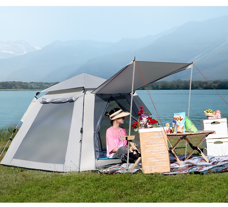 [3-4人用][5-8人用] ワンタッチテント窓撥水加工 約215*215*142cm/ 240*240*155cm 防虫対策(メッシュ窓付き) 簡単設営 前室ポール付き 通気性に優れ キャンプテント