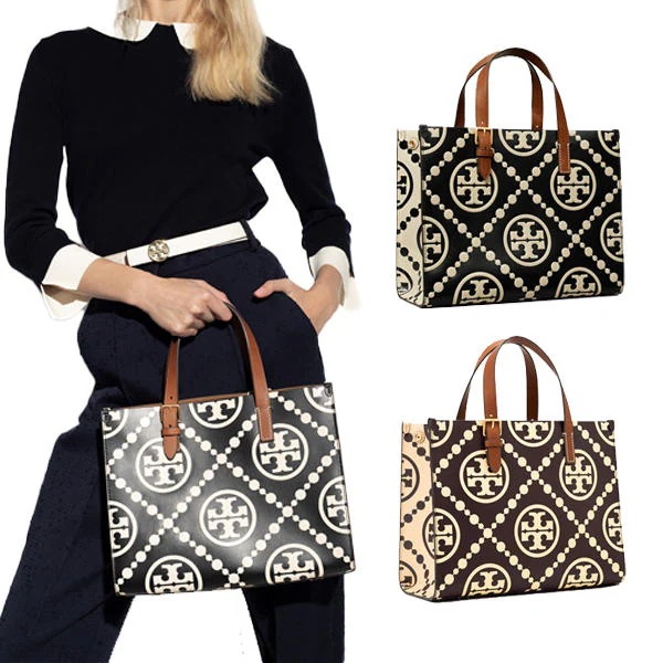 T MONOGRAM CONTRAST EMBOSSED SMALL TOTE 141646
