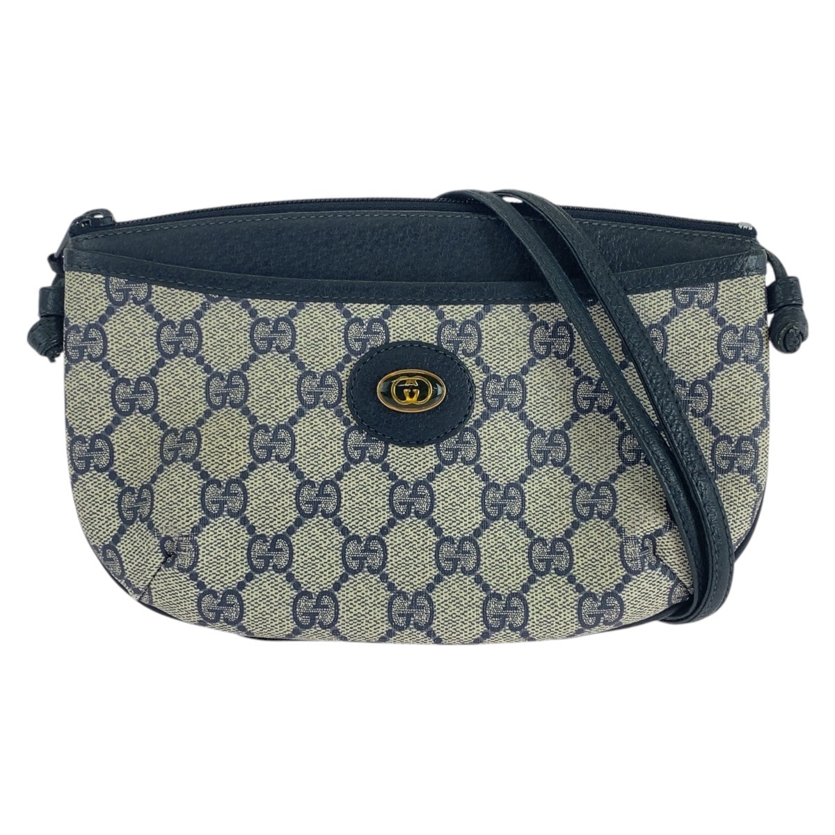オールドグッチ グレー ネイビー GGスプリームキャンバス/レザー 904 02 020 ショルダーバッグ ポシェット レディース 503218