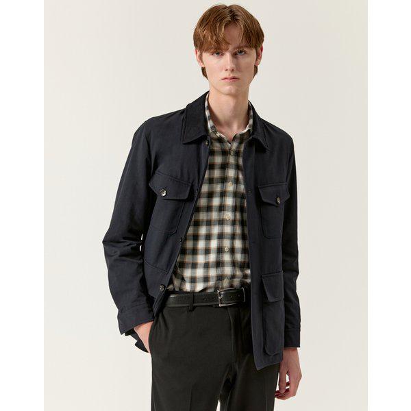 [25FW] ダークネイビー レザーカラー サファリジャンパー DMJU5C011N3