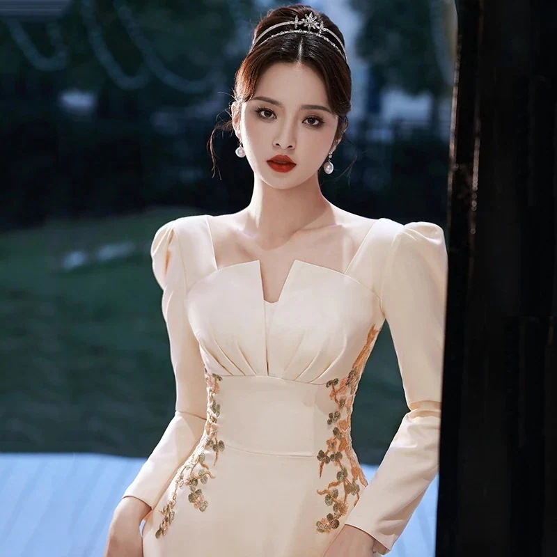 新作 気質パーティードレス演奏会 発表会 結婚式 ワンピース秋冬 ウェディングドレス 花嫁ロングドレス 成人式 同窓会 卒業式 ドレスシャンパン