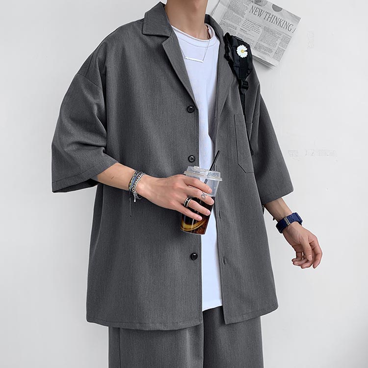 最終在庫半袖シャツ ハーフパンツ 上下セット メンズ セットアップ ｖネックシャツ ウエストゴム ゆったり メンズファッション おしゃれ スタイリッシュ 新作