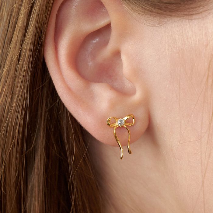 [Silver 925] Annette Cubic Ribbon Earrings 2色 おしゃれ ピアス 韓国ファッション