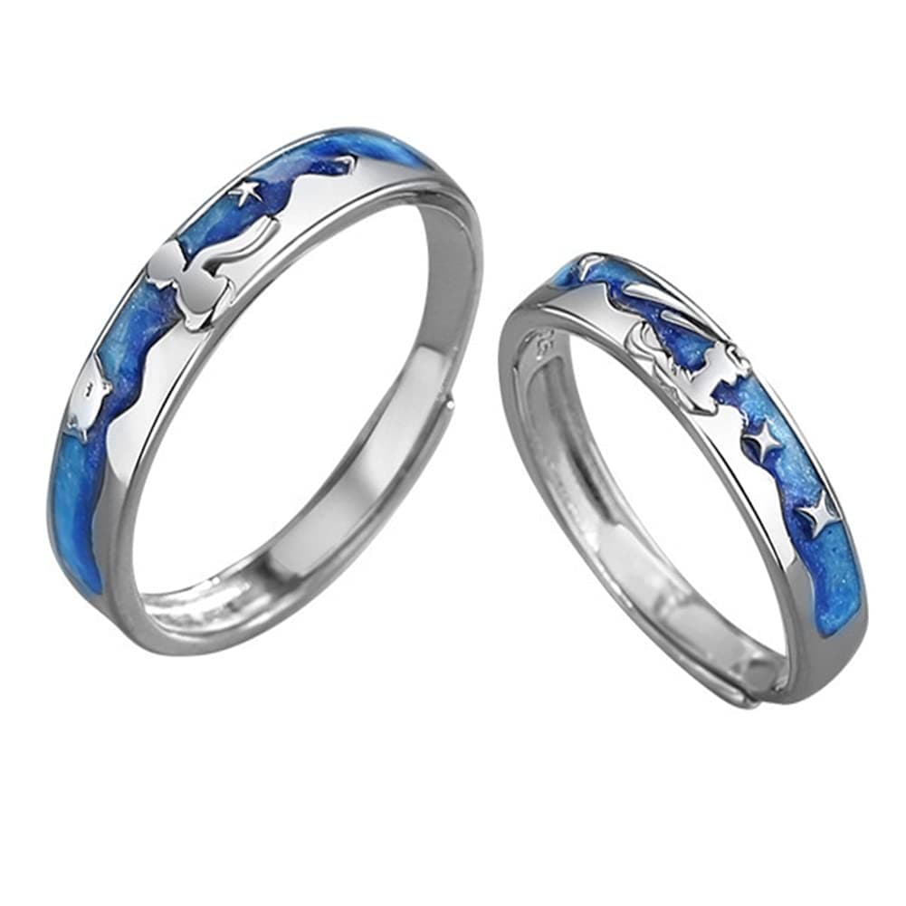 [Rockyu] ペアリング フリーサイズ シルバー925 ブルーリング 青指輪 レディース メンズ おしゃれ 指輪物語 カップル風 結婚指輪 純銀 婚約指輪 金属アレルギー対応 ニューヨークスタイル