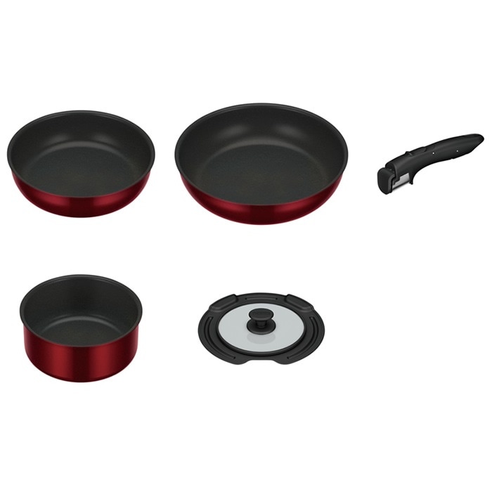 取っ手のとれるフライパン５点セットDA KSD-5A-DR ディープレッド 22cm・26cm 18cm鍋 食洗機対応