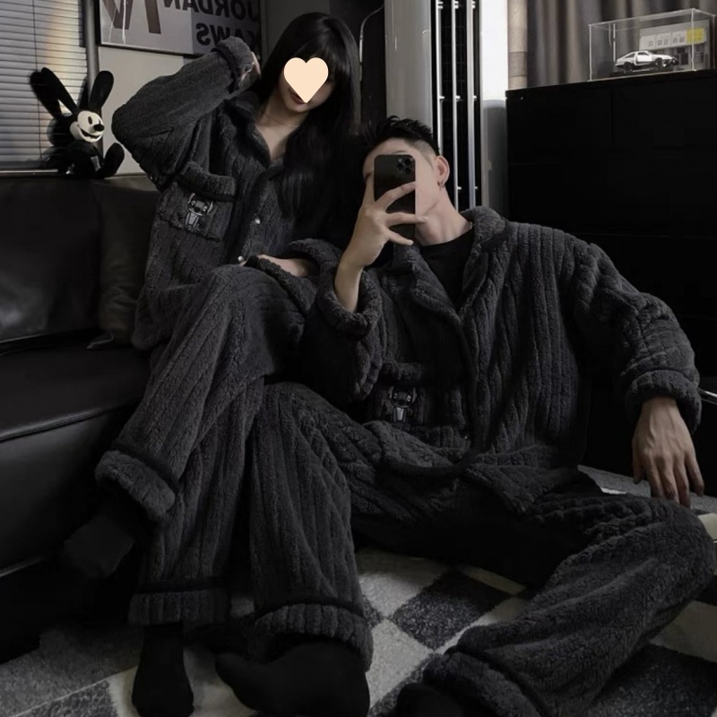 珊瑚のベルベットのカップルのパジャマ女性秋と冬モデルパッド入り厚くメンズ冬は日本のホームウェアスーツの外で着用することができます 5,644円