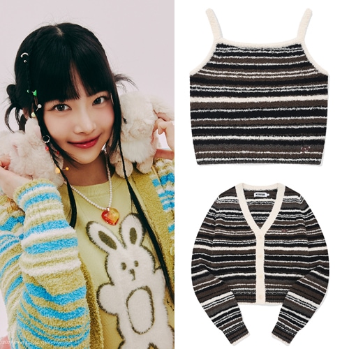 [ルセラフィムホンウンチェ着用] CHERRY V-NECK CARDIGAN SET UP [BROWN] 大学生ファッション の人気ブランド ストリートファッション 韓国の人気芸能人着用