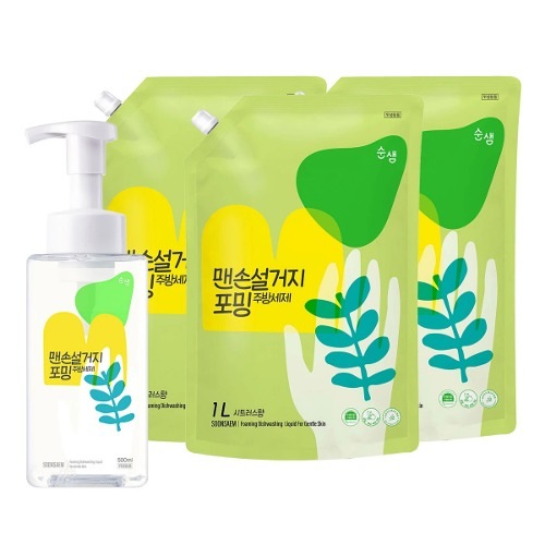 純泉マンソンフォーミングキッチン洗剤500ml + 1L x 3きれいな皿洗い低刺激ソフトフォームフォームフォーム