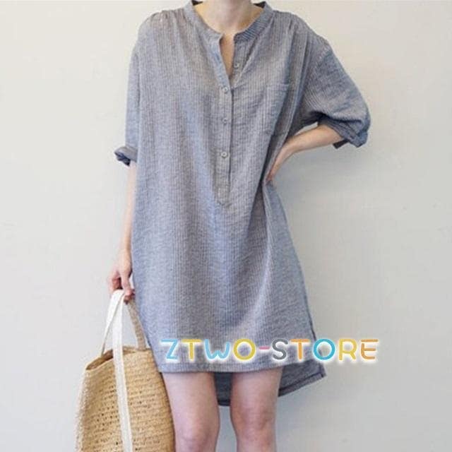 プルオーバー ロングシャツ レディース シャツワンピース ストライプ カジュアル ワンピース シャツワンピース 大きいサイズ 3L 4L シンプル チュニック