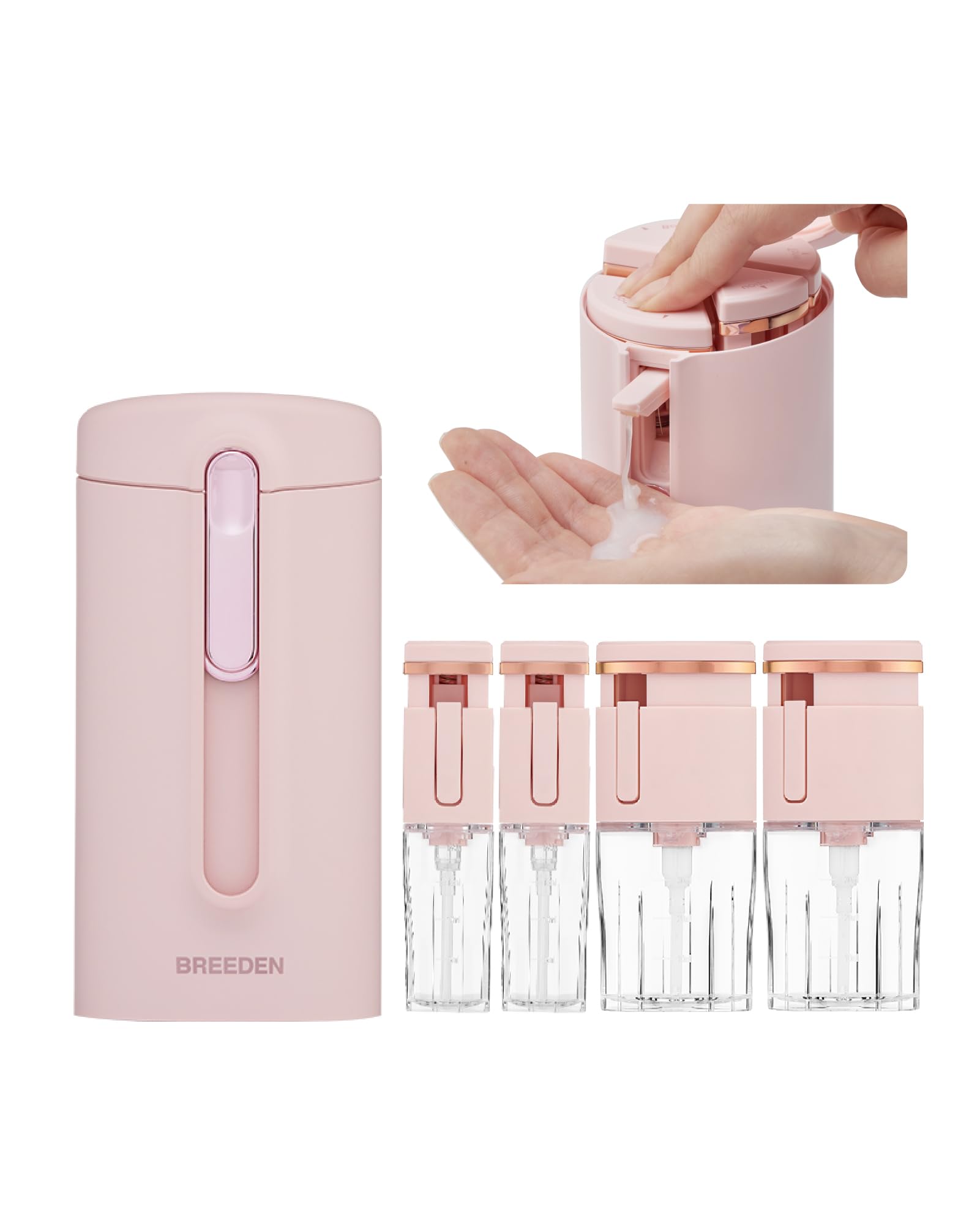 【正規品】ブリーデン ミニボトル トラベルボトル 4in1 (20ml×2・40ml×2) 携帯用シャンプー容器&化粧品ディスペンサー 詰め替え容器 旅行用 ジム シャワー 小分 (ピンク)