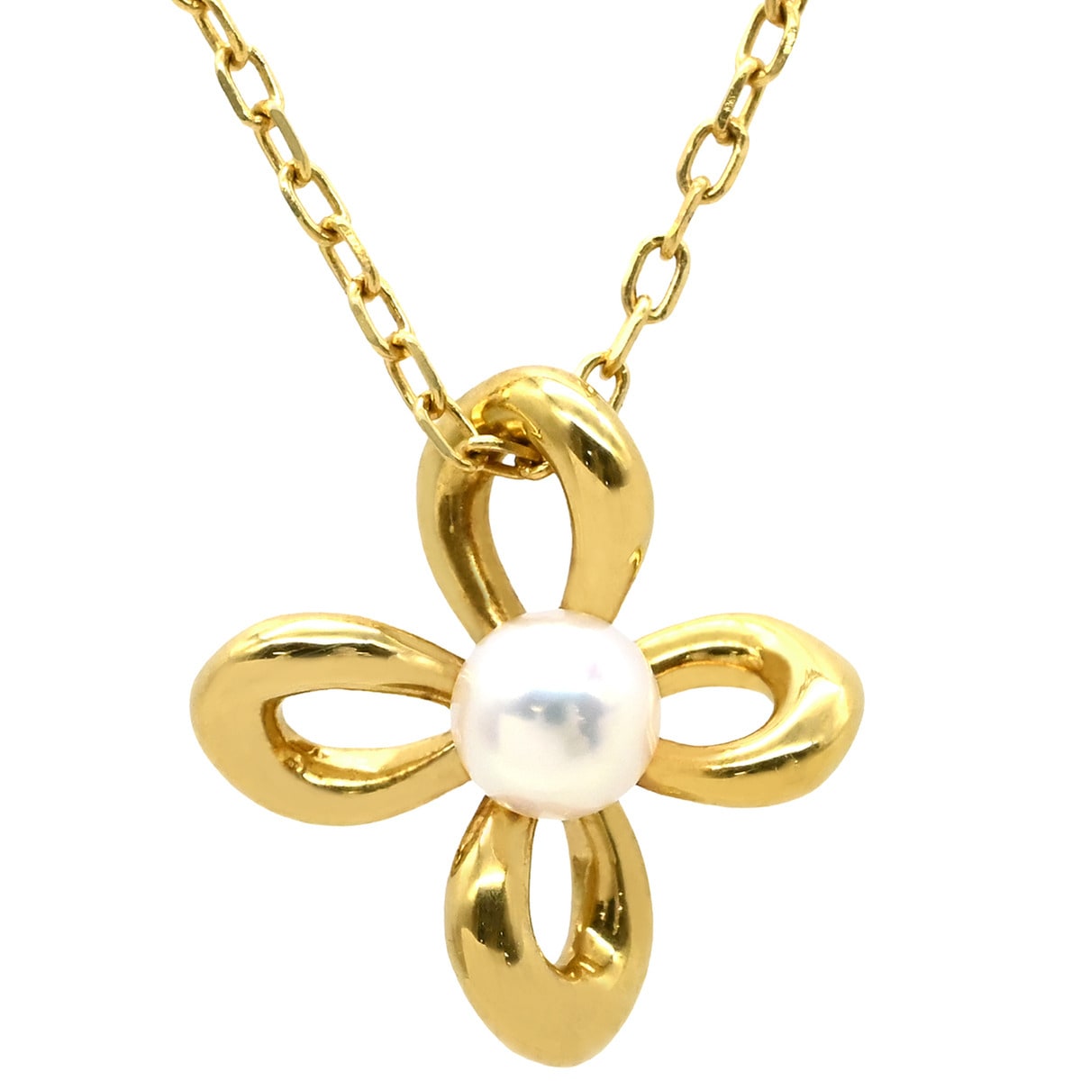 ミキモト ネックレス パール パールホワイト×イエローゴールド MIKIMOTO 18K 18金 Au750 1P 1石 1粒 フラワーモチーフ 【中古】