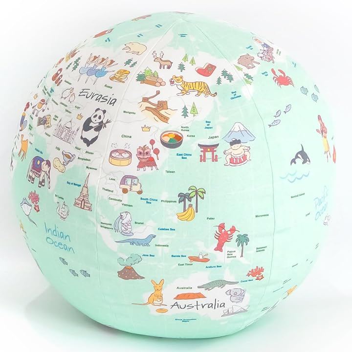 テレット ぎゅっと抱きしめられる地球儀 スタンダード 英語 クッション Made in JAPAN (ブルー, Lサイズ (直径約30cm ）)