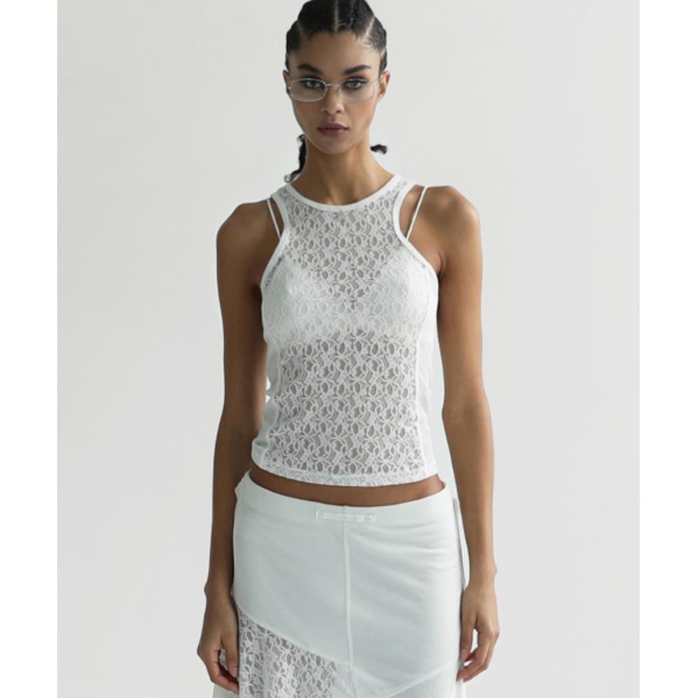 BADBLOOD Selena Lace Tank Top White w-tnk24-025