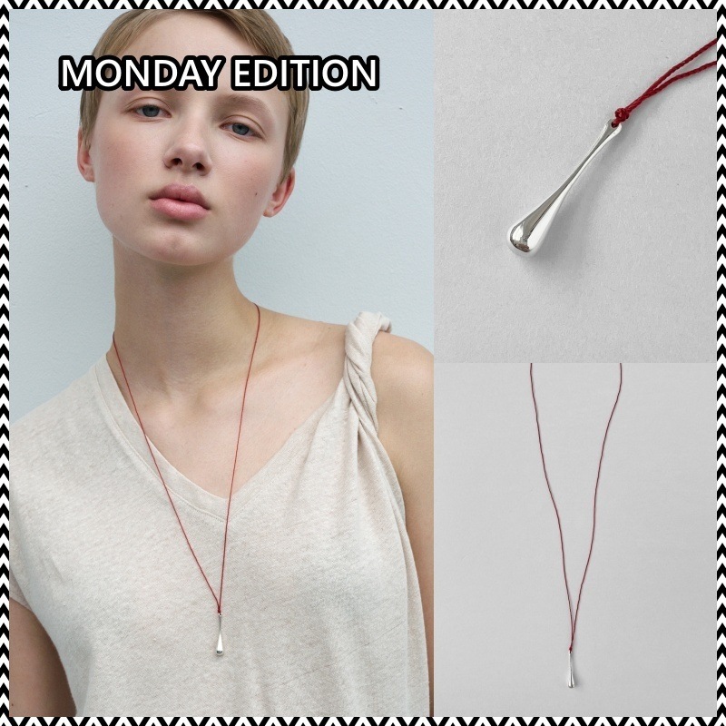 MONDAY EDITION Silver Drop Red String Necklace