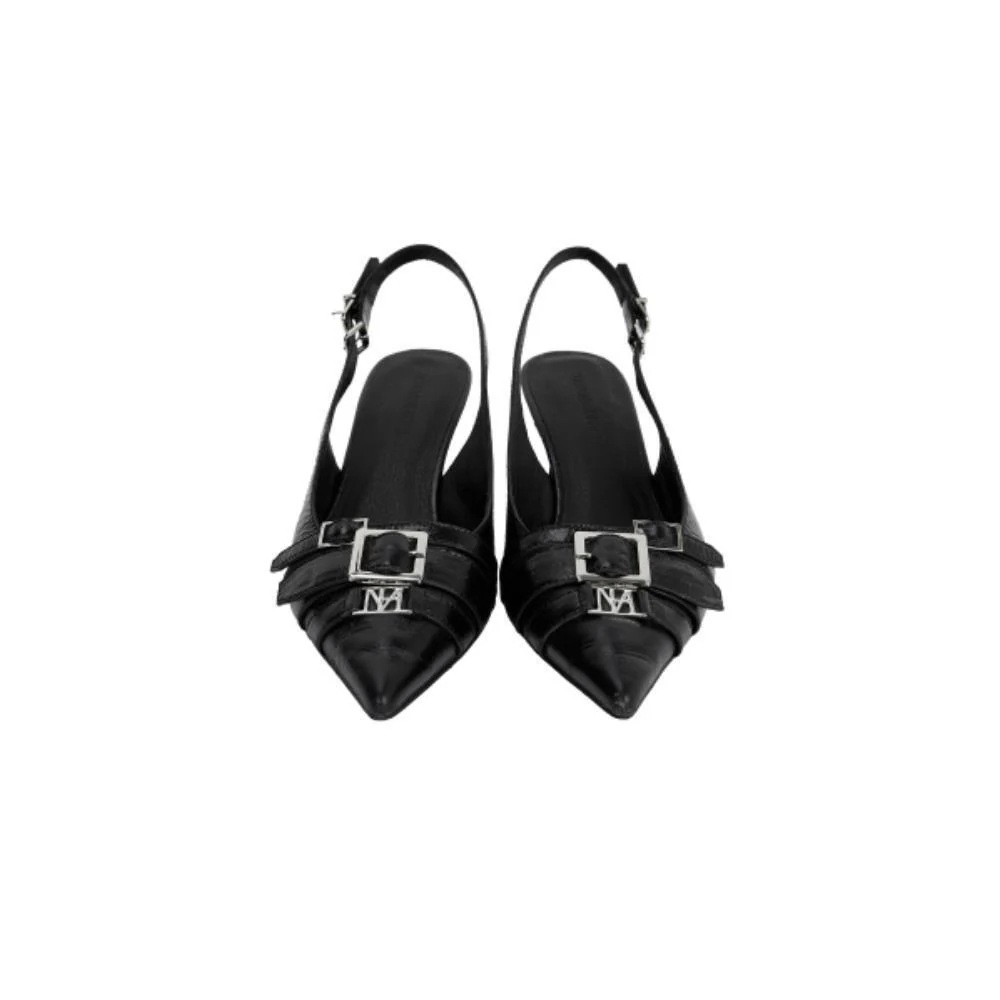 TREEMINGBIRD Leather Belted Slingback Shoes Black TM25