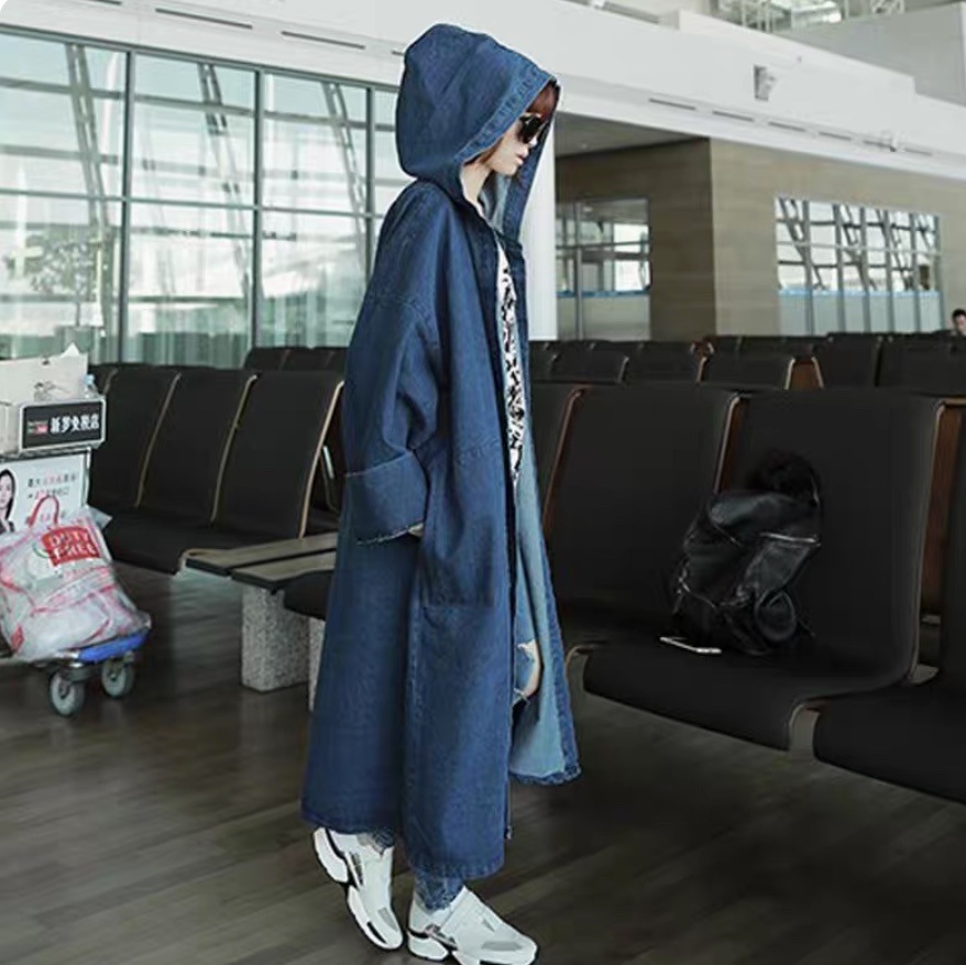 アウター フーディー ジャケット 上着 ロング ロング丈 長袖 前開き デニム ブルーデニム かわいい 大人可愛い カジュアル おしゃれ かっこいい レトロ 大人女子 こなれ感 ラフ メンズライク