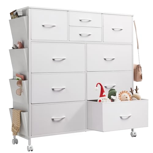 WLIVE チェスト タンス キャスター付き サイドポケット付き 4段10杯 箪笥 ハイチェスト チェスト4段 リビング収納 おしゃれ 収納チェスト 引き出し 大容量 洋服タンス 布製 衣類収納 北欧