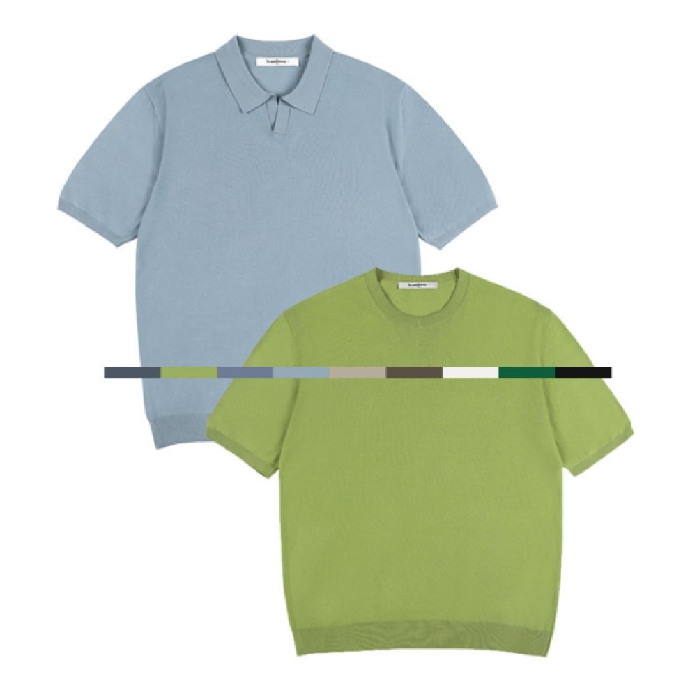 AVANDRESS [パッケージ] ダニエルオープンカラーニット半袖&フラックスラウンドニット半袖