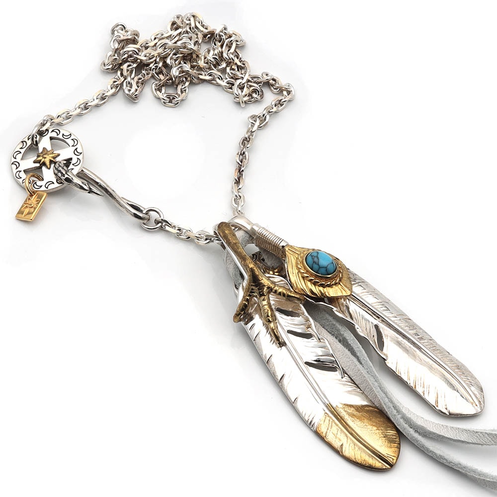 925 フェザーネックレス 金爪 ダブル [hm036]