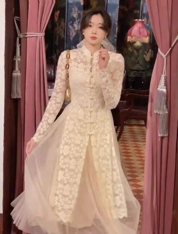 キャミワンピースレトロ気質二点セット2024春モデルチャイナドレス冬のワンピース シフォンワンピ