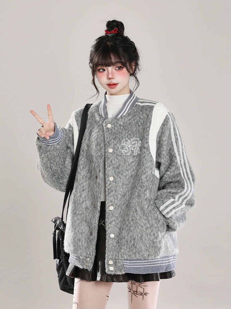 2024 秋冬 韓国かわいい レディースふっくら厚手アウター ブルゾン お出かけ長袖セクシーベースシルエットトップスリッチ サイド冬カジュアルファッション系サイズお出かけネックフル丈スリーブトラック