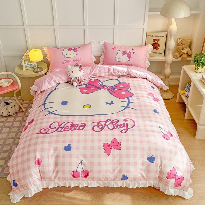 コットンサンリオ ラージフィットシーツ 4点セット コットンクロミ プリンセススタイル 子供用レース 3点または4点セット 6,373円