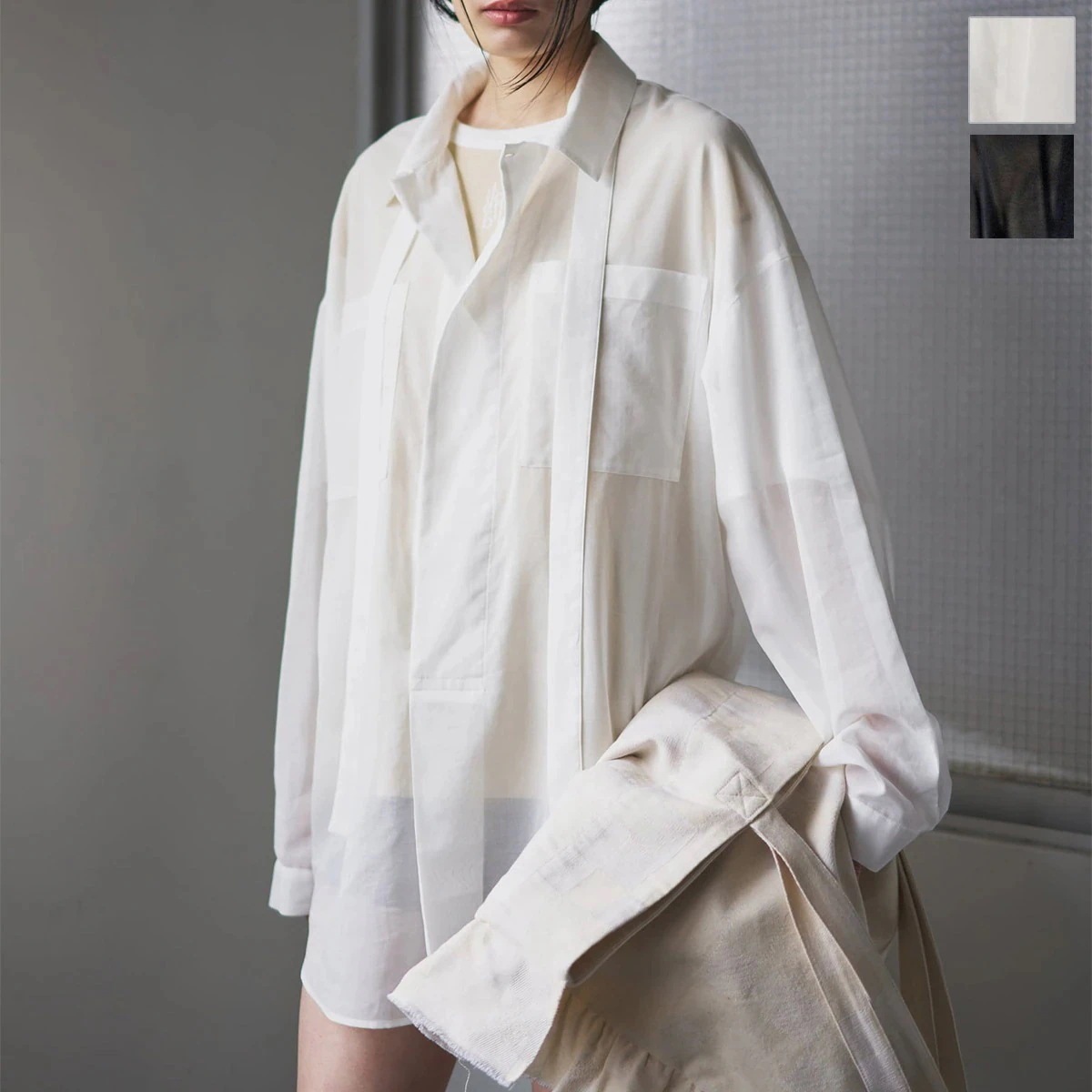 oll オール 長袖 シャツ VEIL pullover shirt 510-05011 レディース シアー タイ ブラウス カフタン コットン カラー2色 【ts】