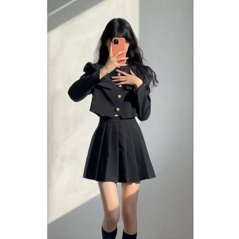 涼しく楽ちんセットアップセットアップ2023 韓国ファッション JK制服 大学スタイル ブレザー＋プリーツスカート 2点セット脚魅せミニスカートスーツ